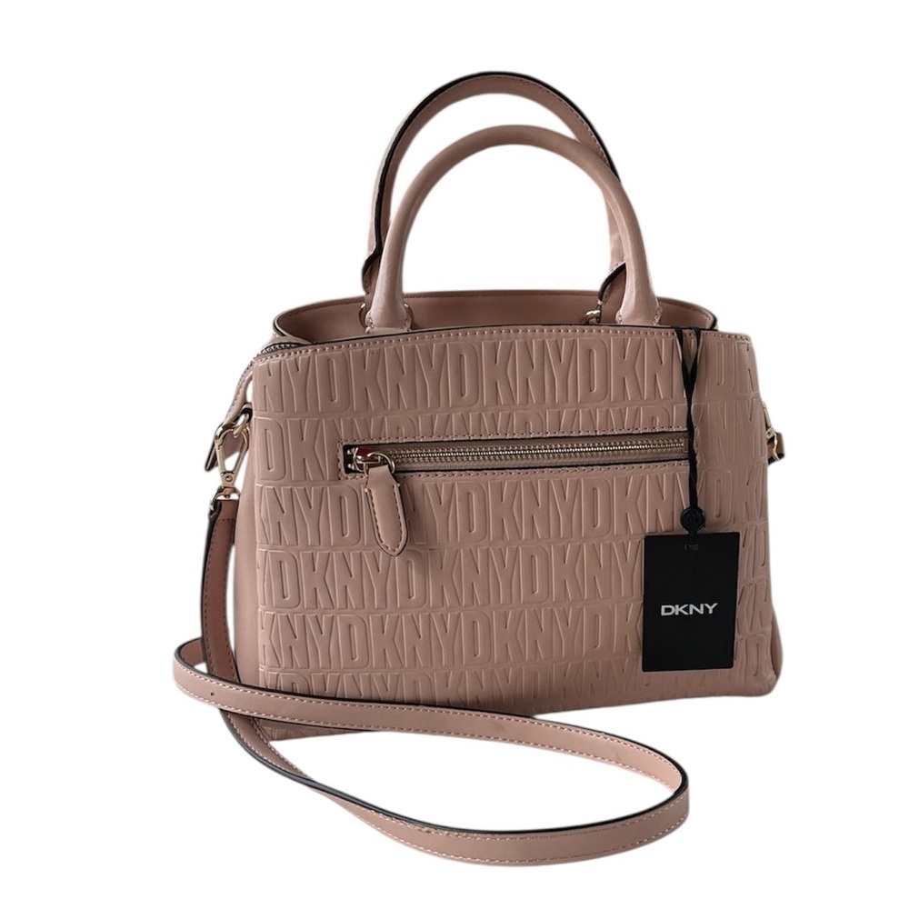 DKNY Blush Pink Embossed Paige Satchel Crossbody Handbag Purse w/Gold Hardware